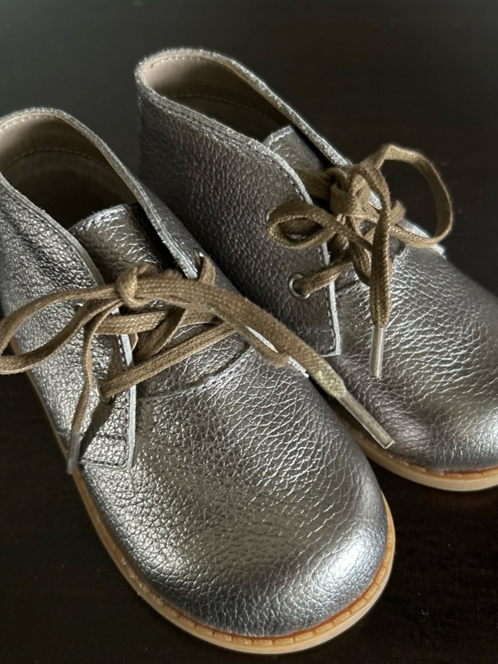 Mon Petit Metallic Leather Lace-Up Shoes - Silver